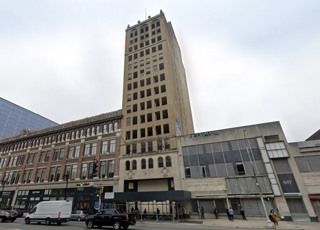 The Griffith Building undergoing restoration. Google Street View 